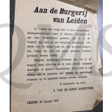 Flyer/poster aan de burgerij van Leiden 23 Jan 1941