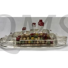 Glazen pantserschip met snoepjes 1940