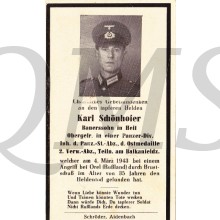 In Memoriam Karte/Death notice Karl Schonhofer