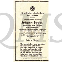 In Memoriam Karte/Death notice Johan Egger