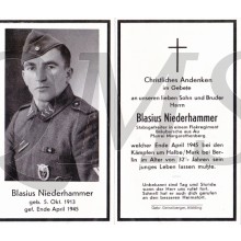 In Memoriam Karte/Death notice Blasius Niederhammer