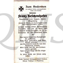 In Memoriam Karte/Death notice Franz Reschenhofer