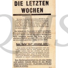 Flugblatt ZG.58 DIE LETZTEN WOCHEN / Was ist zu tun?