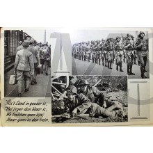 Prent briefkaart mobilisatie 1940 Als het land in gevaar is het leger dan klaar is, we trekken geen lijn maar gaan in den trein