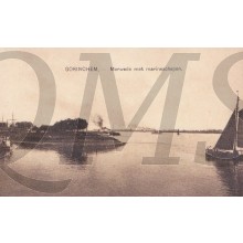 Prent briefkaart 1912 Gorinchem, Merwede met marineschepen