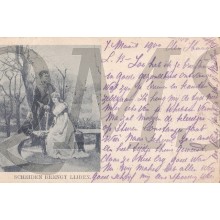 Prent briefkaart 1900 Scheiden brengt lijden