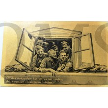 Prent briefkaart mobilisatie 1939 Op den slaapzolder kunnen we het vinden
