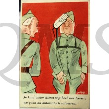 Prent briefkaart mobilisatie 1939 Je kunt onder dienst nog heel wat leeren, we gaan nu automatisch salueren