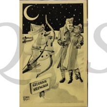 Prent briefkaart mobilisatie 1939 Gelukkig Nieuwjaar stel met cupido sneeuwpop