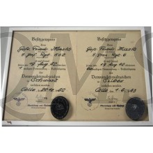 Black / SIlver wound badge 1939 with Award Documents