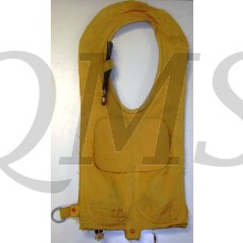Vest-style life preserver used by AAF airmen, dated March 1944, w/ manual inflation hose. Age & soiling, overall Good.