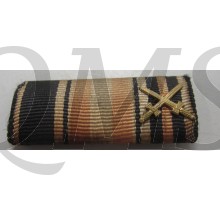3 band Feldspange EK 2 1914, foreign medal and Kriegsverdienst Kreuz mit schwertern (Ribbons IC2nd class 1914,  unkown medal  War cross for combattants)