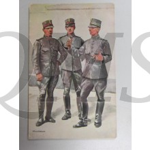 Prentbriefkaart 3 pratende soldaten