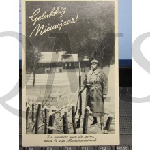 Prent briefkaart mobilisatie 1939  Gelukkig Nieuwjaar, soldaat op wacht