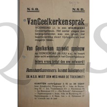 Flyer Groote Openbare Vergadeing NSB Van Geelkerken spreekt opnieuw 1940