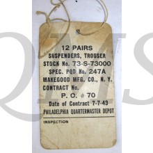 US Army label 12 pairs of suspenders 1943