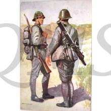 Prent briefkaart mobilisatie no 7 Grenadiers en Jagers Soldaten in veldtenue
