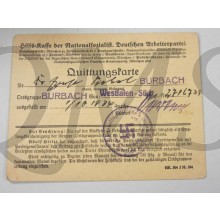 Quittungskarte fur Hilfskasse der NSDAP