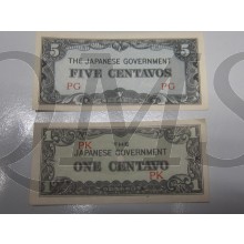 Banknotes one and five Centavo Japanese Government