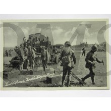 Prent briefkaart 1940 mobilisatie "luchtafweer, Zoeklichtopstelling"