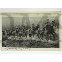 Prent briefkaart mobilisatie 1940 "in galop met de bespanning de heide op"