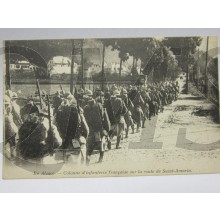 Carte Postale 1914 En Alsac collone Infanterie Francais sur la route de Saint-Amarin 