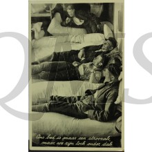 Prent briefkaart 1940 mobilisatie Ons bed is slechts een stroozak maar we zijn toch onder dak