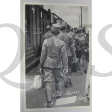 Prent briefkaart mobilisatie 1939 Ik kom trein rij soldaten