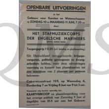 Flyer Openbare Uitvoeringen Stafmuziek corps der Engelsche Mariniers