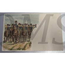 Prent briefkaart mobilisatie 1914 Huzaren te paard