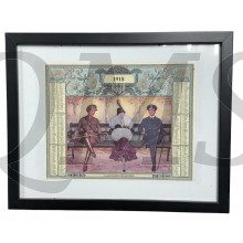 Framed 1918 calendar with military figures 