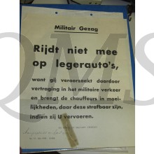 Poster Militair Gezag 1945 Rijdt niet mee op legerauto's No 13 maart 1945 (Flyer No riders on Military Vehicles)