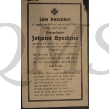 In Memoriam Karte/Death notice Johann Speckner 