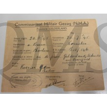 Travel permit/Reisvergunning 20-06-1945 Militair Gezag  Gelderland