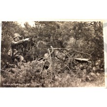 Prent briefkaart 1940 mobilisatie Gecamoufleerde zware mittrailleur