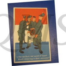 Prent briefkaart 1940 Mobilisatie 't Pak van thuis, met worst of taart wordt immer nog in dank aanvaard!