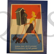 Prent briefkaart 1940 Mobilisatie Iedere keer als ik passeer, presenteert hij het geweer