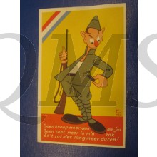 Prent briefkaart 1940 mobilisatie Geen knoop meer aan mn jas, geen cent meer in mn zak, het zal wel niet lang meer duren