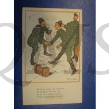 Prent briefkaart 1940 mobilisatie Ik ga er weer van tussen, O jongens wat een bof, ik ga mn meisje kussen, twee dagen duurt mn verlof