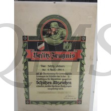 Bestizzeugnis Schützenabzeichen Schtz. Adam 1. Radf-abt 1  (Award document shooting )