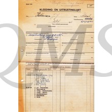 Kleding en uitrustings lijst soldaat Hollenkamp J.J. II-II-4 R.I.