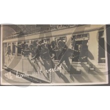 Prent briefkaart mobilisatie 1939 ik kom met trein