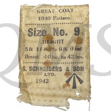 WW2 cloth label Great Coat 1940 pattern 