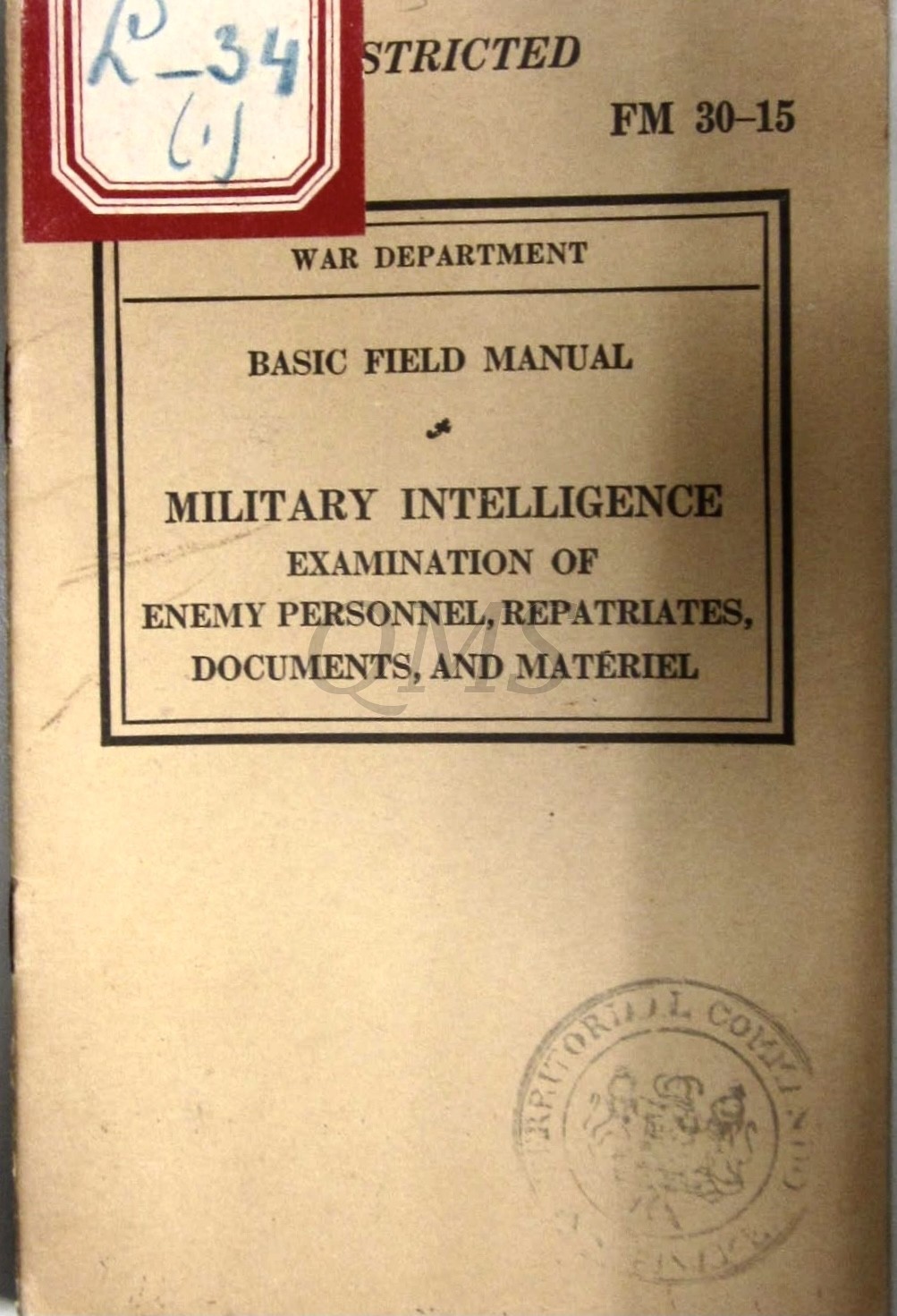 FM 3015 Basic Field Manual, Military Intelligence Examination of Enemy