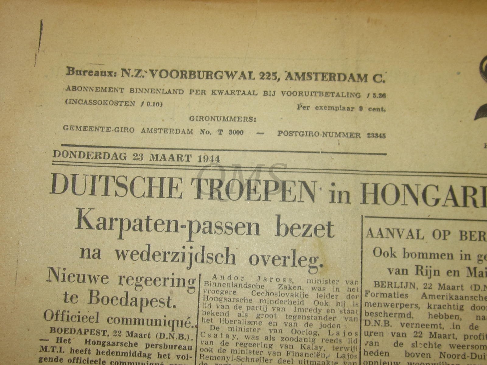 Krant de Telegraaf Dinsdag 23 maart