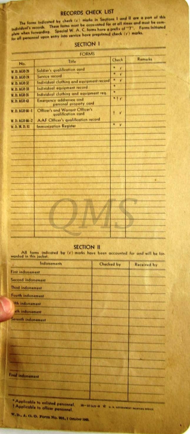 US Army Records Jacket 1943