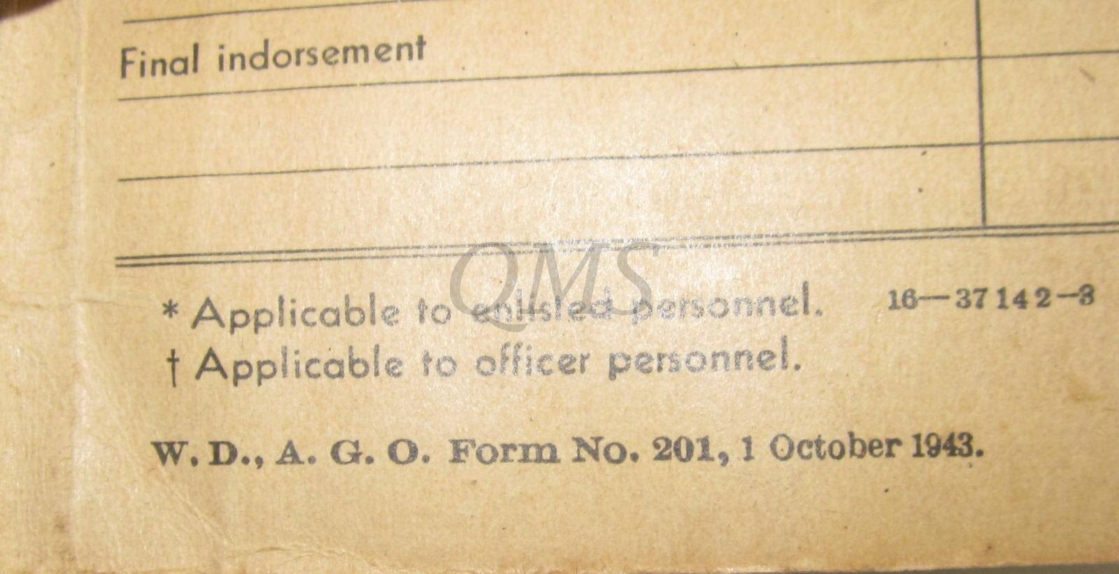 US Army Records Jacket 1943