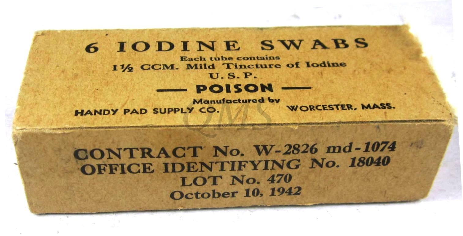 Iodine Swabs medical US Army WW2 1942
