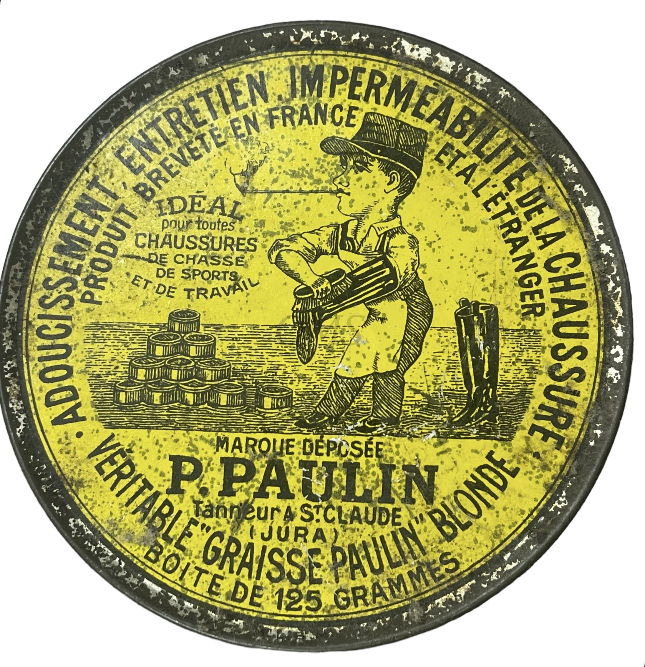 France WW2 Boite métallique Véritable graisse Paulin blond 125 grammes