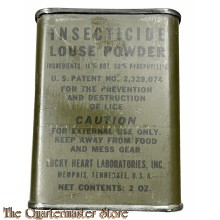 Tin, Insecticide powder for body crawling insects 2 Oz  US Army WW2 (Lucky Heart Lab Inc Memphis Tenn)